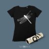 Women's Dragonfly Black T-Shirt donna sagomata, con cuciture laterali. Tessuto Oeko-Tex
